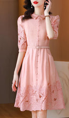Cutout Embroidery Midi Dress In Pink