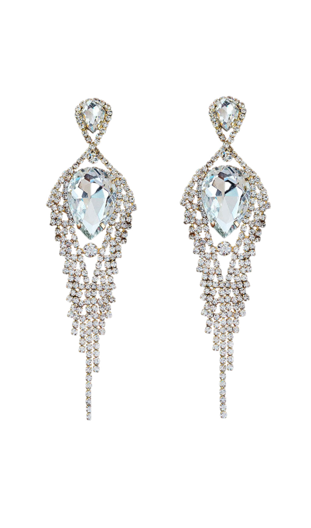 Silver Diamante Tassel Teardrop Drop Earrings