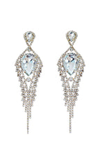 Silver Diamante Tassel Teardrop Drop Earrings