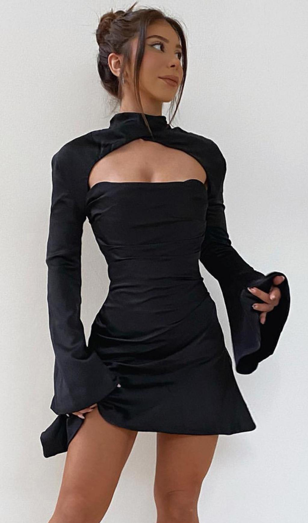 Cut Out Draped Mini Dress In Black