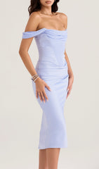 Sky Satin Corset Midi Dress