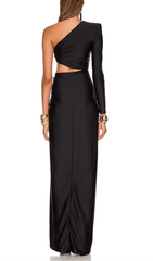 COPPER SPAndEX Stitching Split Maxi Dress In Black