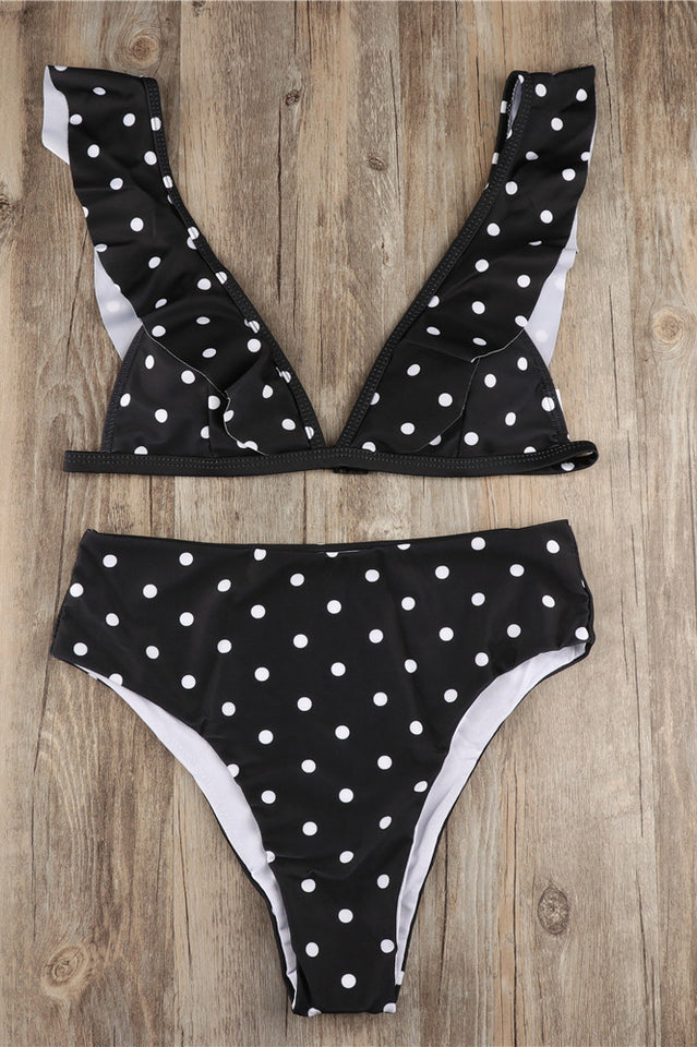 Polka Dot High Waist Ruffle Bikini