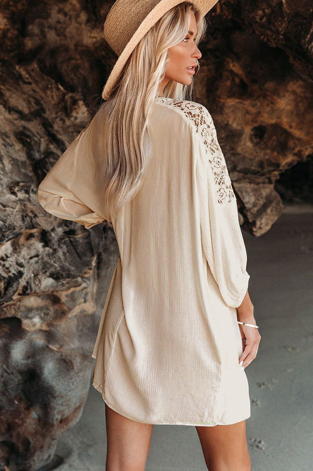 Spliced Lace Three-Quarter Sleeve Cover Up