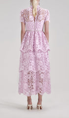 CORD Lace Tiered Midi Dress In Pink