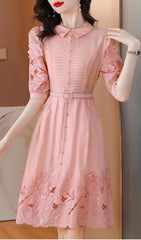 Cutout Embroidery Midi Dress In Pink