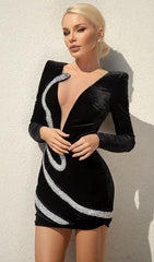 Rhinestone Serpenta Deep-V Velvet Mini Dress