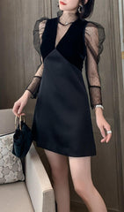 Deep V-Neck Mesh Mini Dress In Black