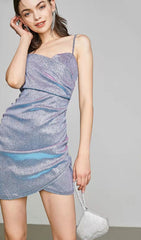 Sliver Shiny Ruched Mini Dress