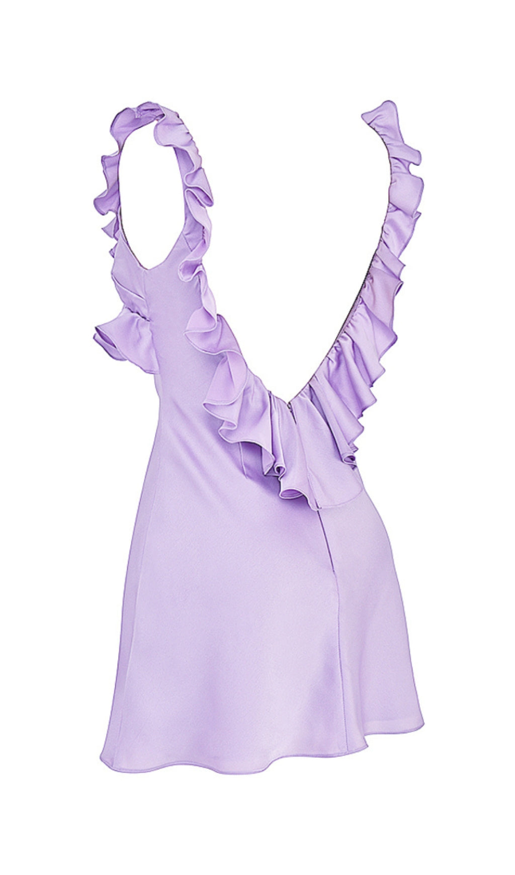 Purple Satin Ruffle Backless Mini Dress