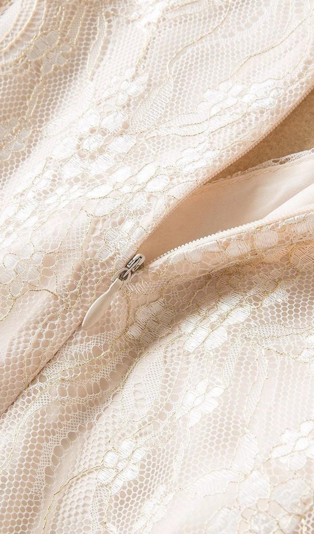 Butterfly Lace Midi Dress In Beige