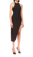 Crystal Split Midi Dress In Black