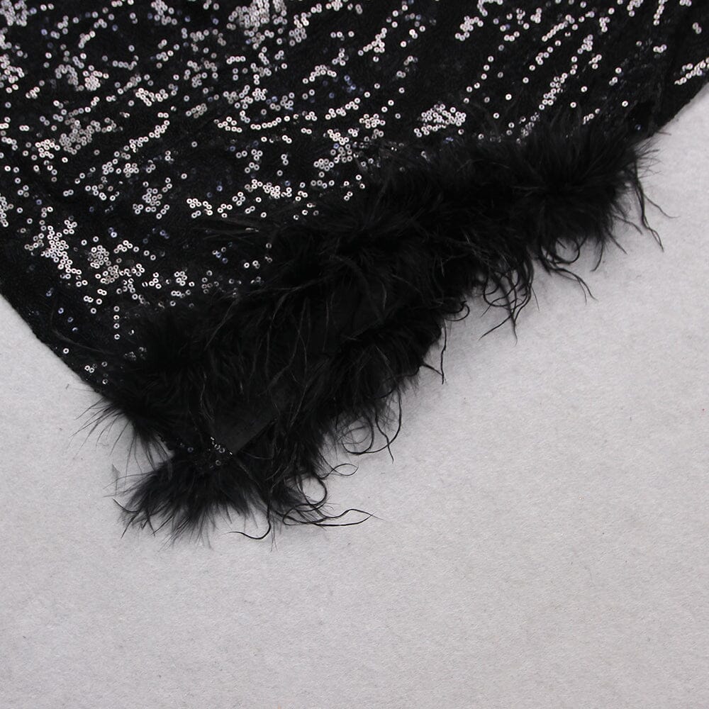 Black Sequin FeaTher Trim Blazer Dress
