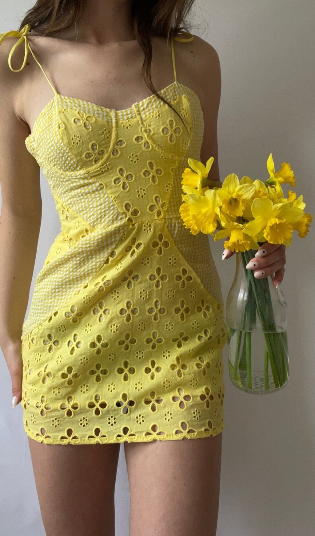 Bohemian Strappy Mini Dress In Lemon