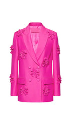 Double-Breasted Three DIMENSIONAL Floral Suit Jacket In Pink