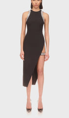 Crystal Split Midi Dress In Black