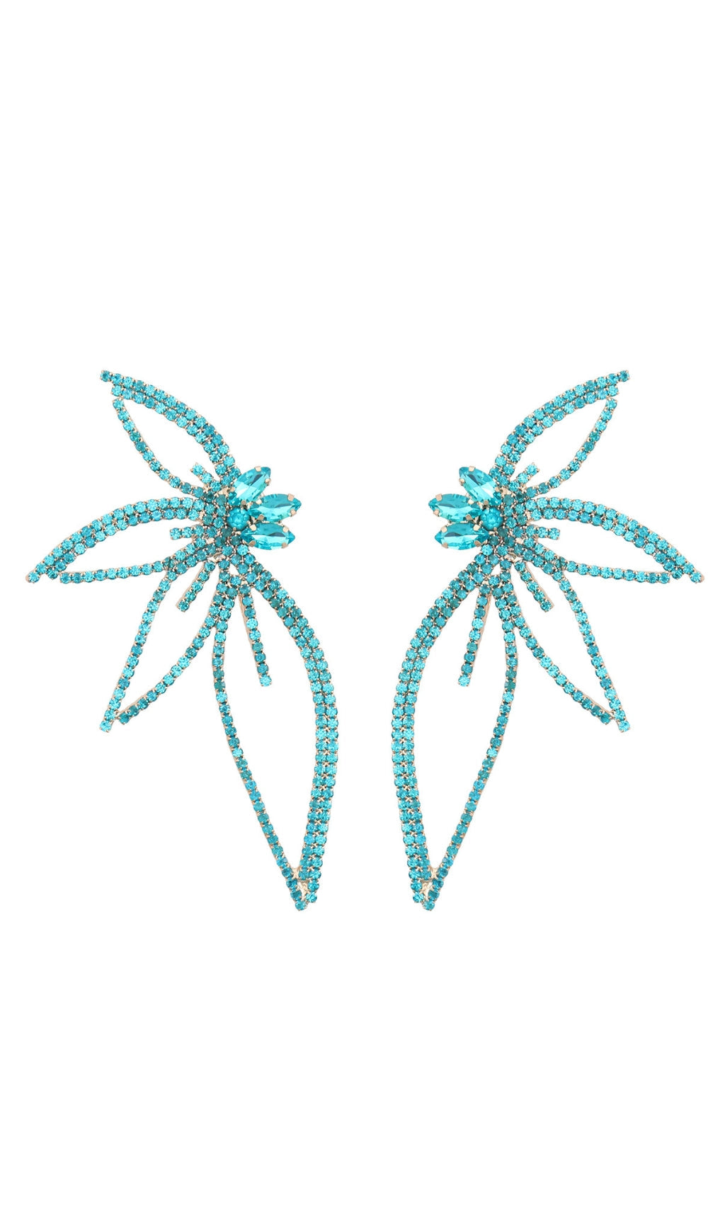 Crystal Flower Earrings In Blue