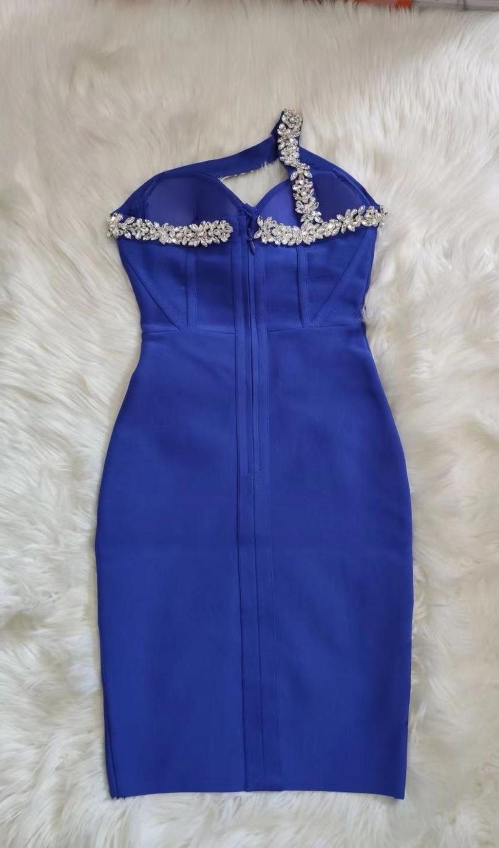 Blue Crystal Cocktail Mini Dress