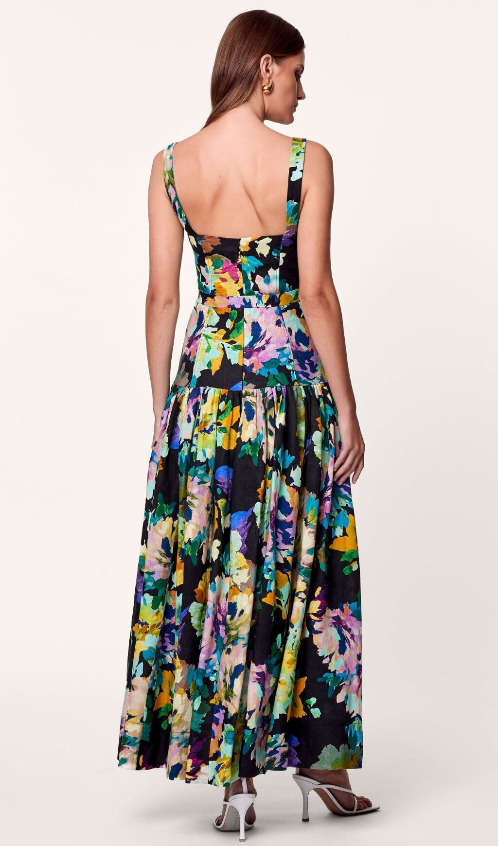 Floral Strappy Midi Dress In MARTOS Black