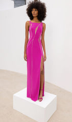 Crystal Wavy Cutout Thigh-Slit Cady Gown