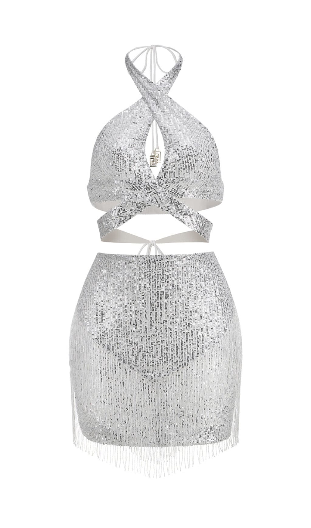 Sequin Tassel Backless Mini Dress In Silver