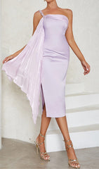 Satin Crystal Midi Dress In Lilac Gray