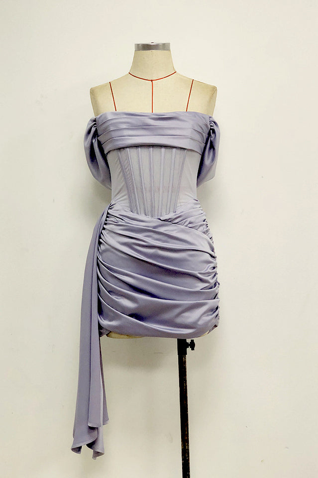 Satin Draping Off Shoulder Corset Dress