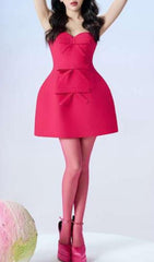 Pink BowKnot Strappy Mini Dress