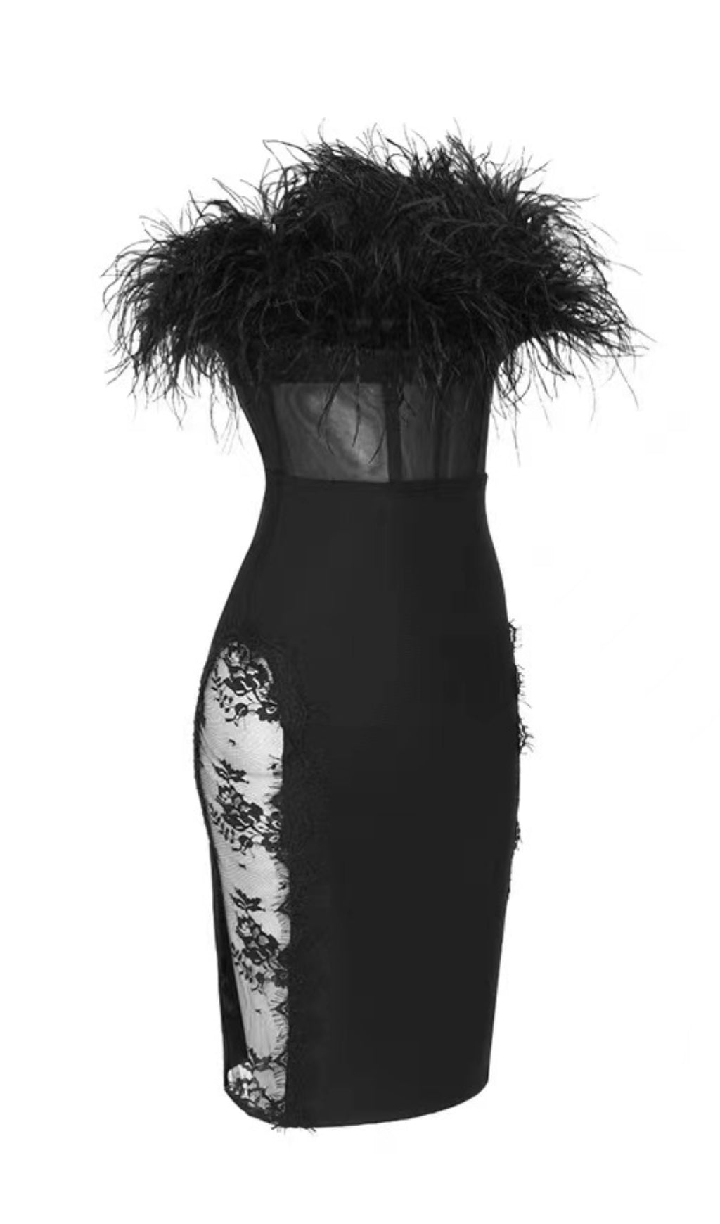 Lace FeaTher Dress In Black