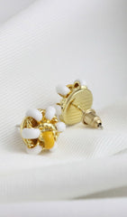 18K Gold ENAMEL Flower EAR STUDS - Black