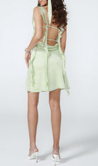 Green Strap Backless Mini Dress