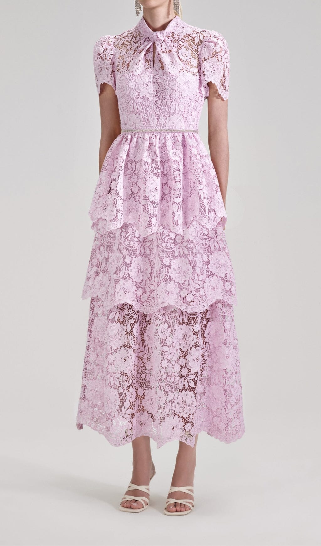 CORD Lace Tiered Midi Dress In Pink