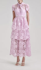 CORD Lace Tiered Midi Dress In Pink