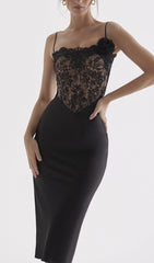 Black Satin And Lace Corset Dress