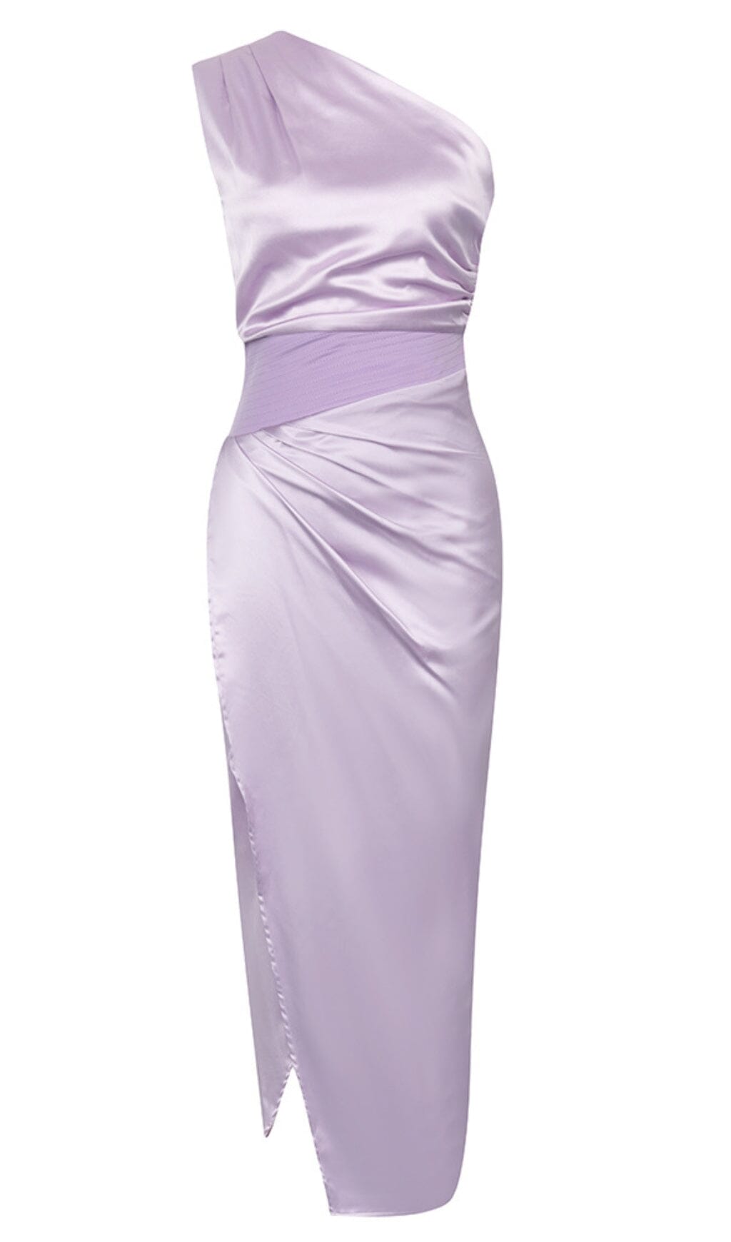 One Shoulder Satin Midi Dress In Lilac
