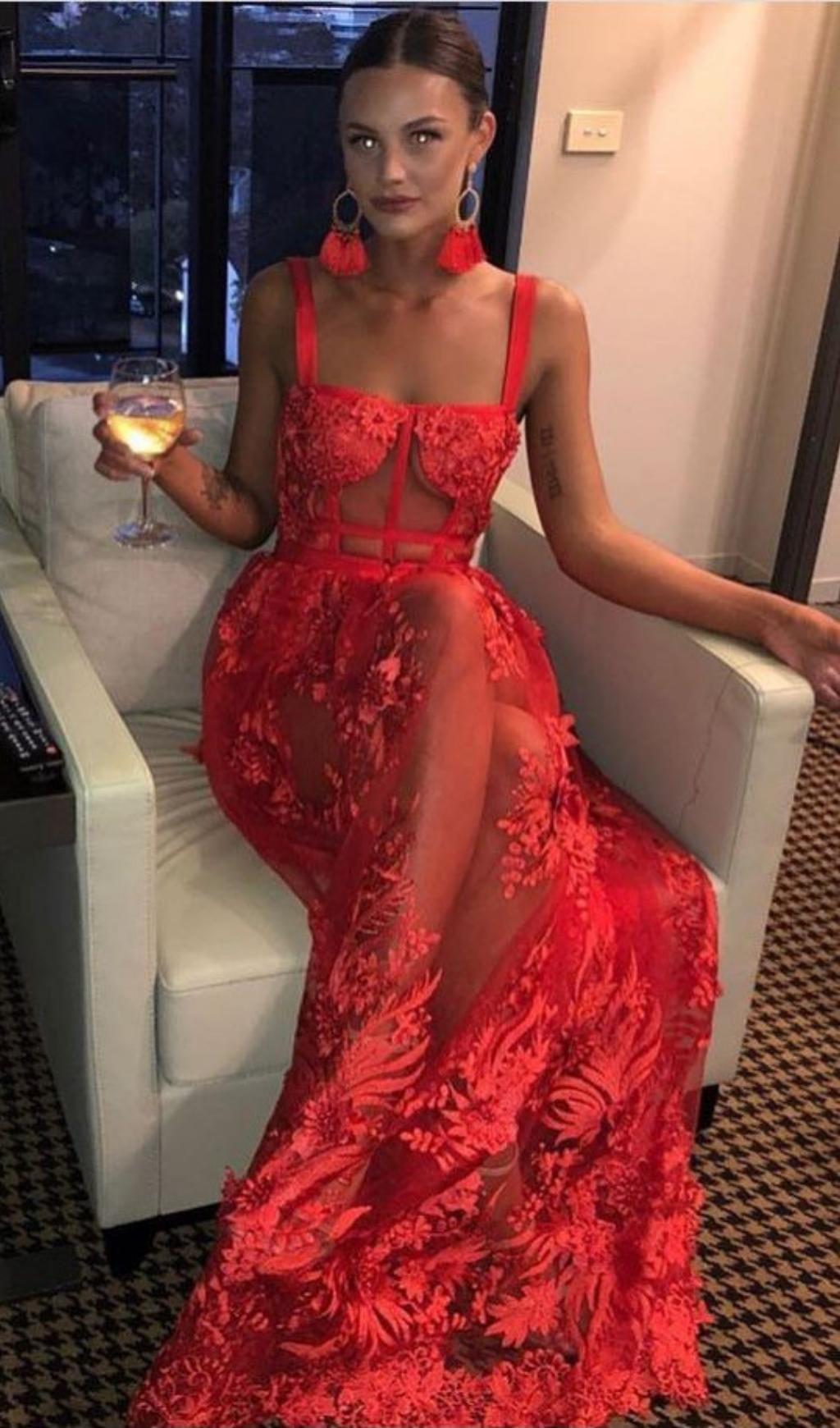 Red Lace Maxi Bandage Dress