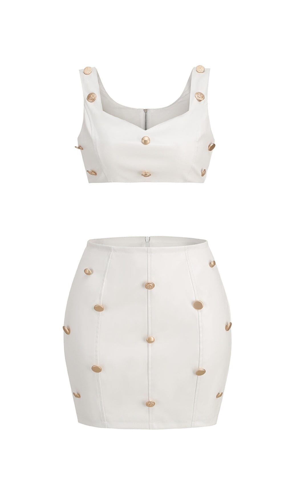 LeaTher Button Two Pieces Suit In White