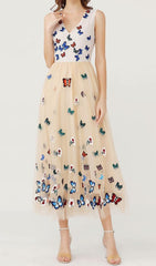 Butterfly Lace Midi Dress In Beige