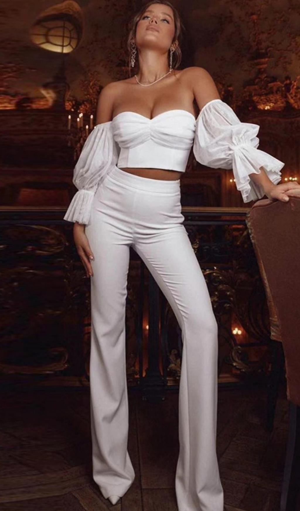 White Off Shoulder Two Pieces Set