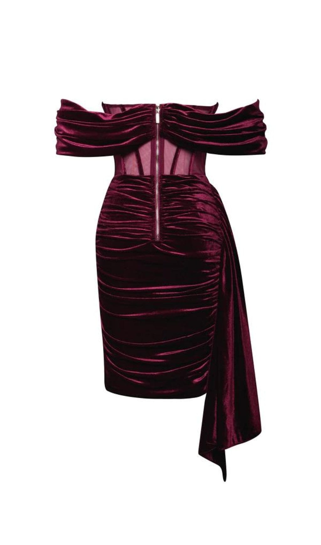 IRISA Burgundy DraPInG Off Shoulder Corset Dress