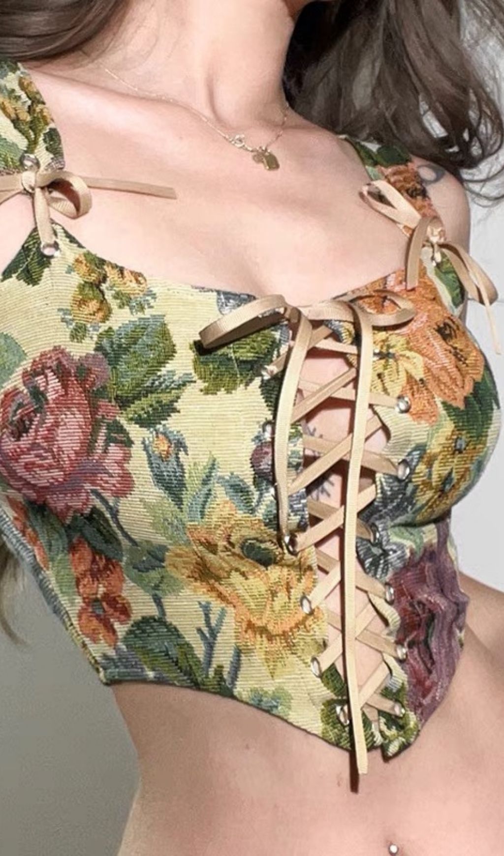 Retro Floral Embroidered Straps Cami Top