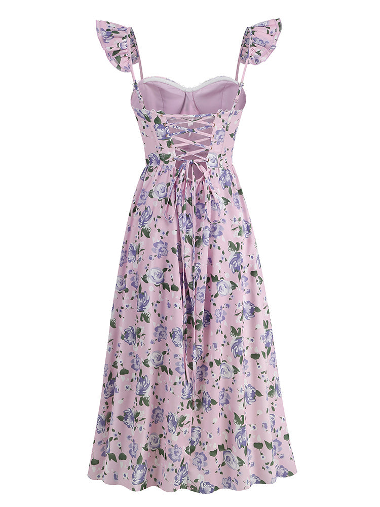 Floral-Print Corset Midi Dress In Blush OF A Rose