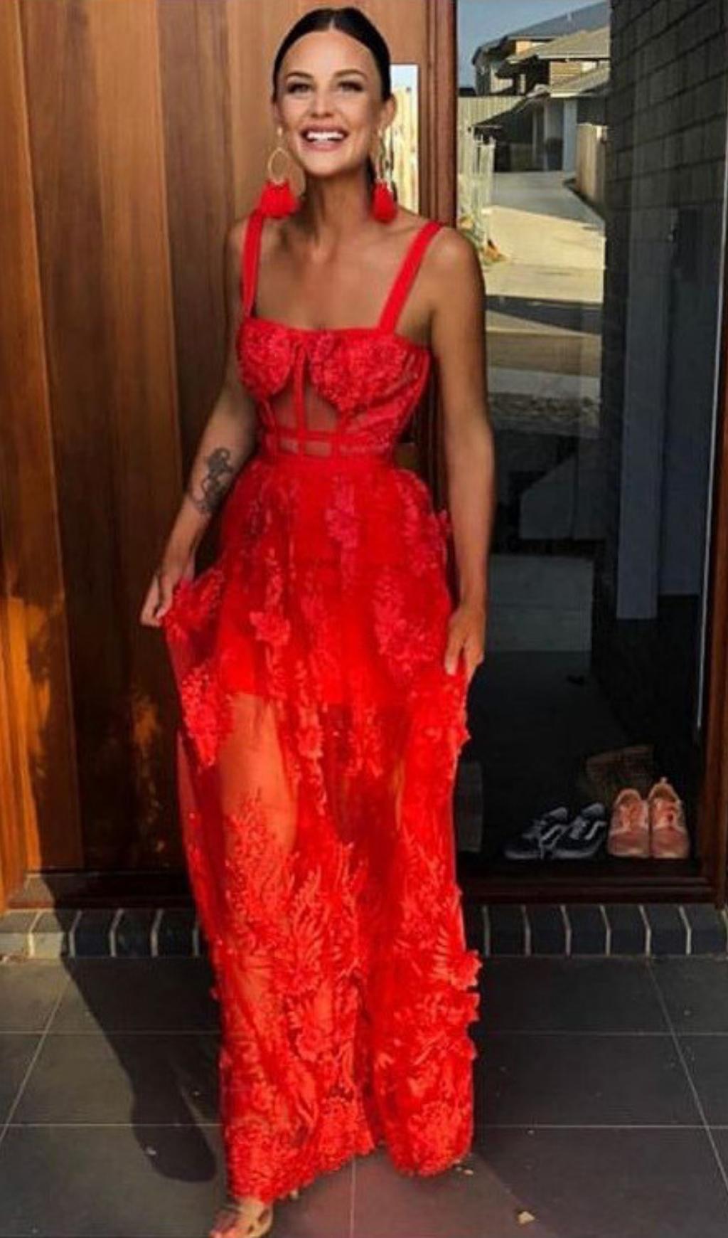 Red Lace Maxi Bandage Dress