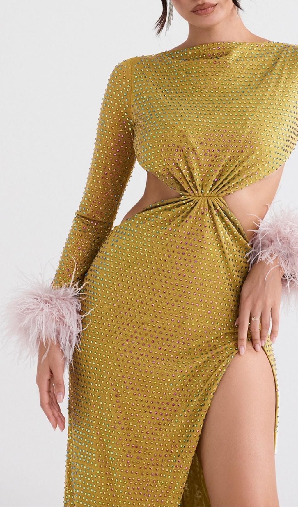Chartreuse Crystallised Maxi Dress