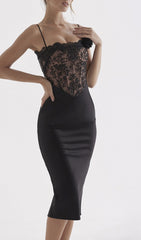 Black Satin And Lace Corset Dress