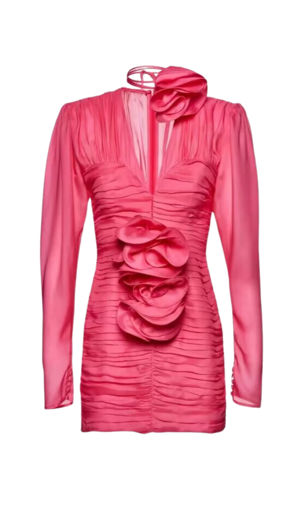 V Neck Pink Ruched Mini Dress