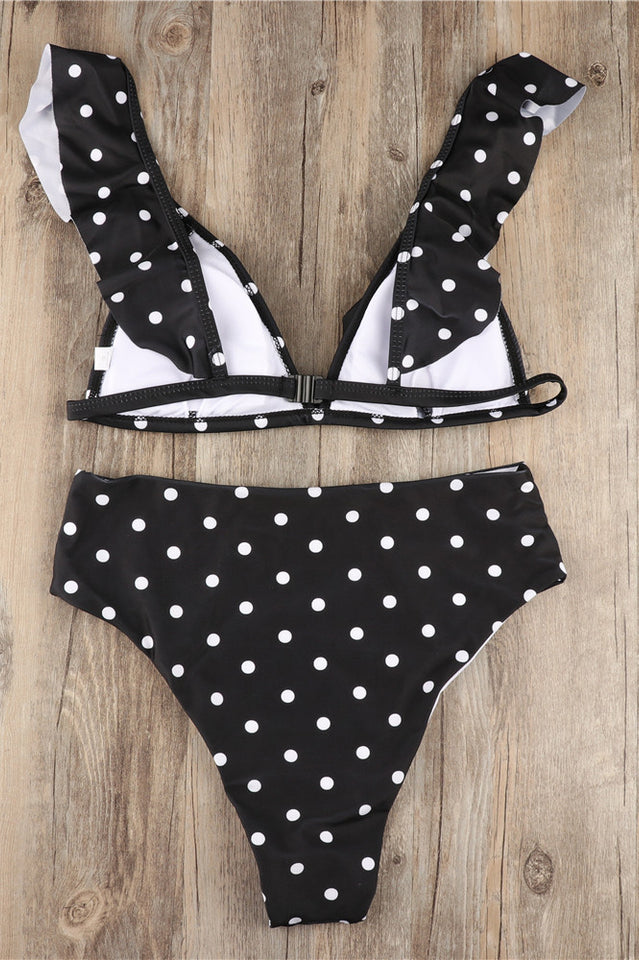 Polka Dot High Waist Ruffle Bikini