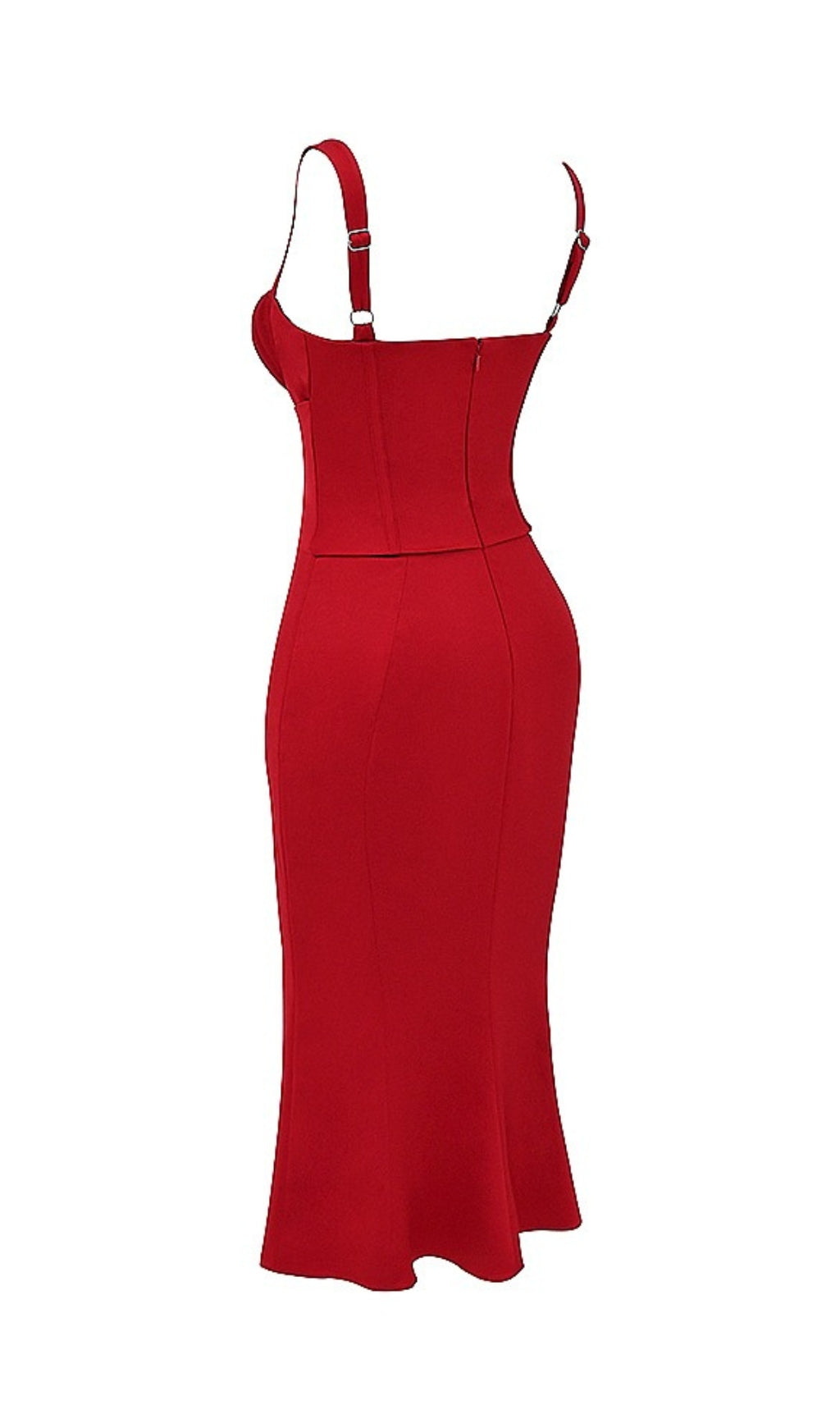 Red Lace UP Corset Midi Dress