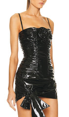 Ruched High-Shine Mini Dress In Black