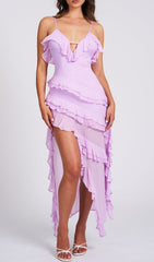 Lilac RAYON Ruffle Maxi Dress